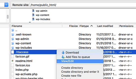 ویرایش htaccess در FTP