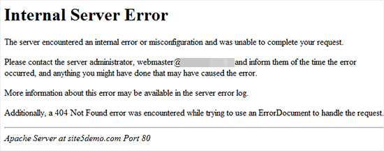 نمونه ای از خطای internal server error در وردپرس