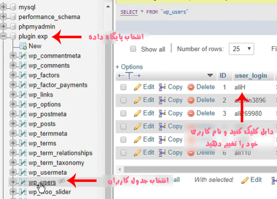 استفاده-از-دیتابیس-(phpmyadmin)-برای-تغییر-نام-کاربری-در-وردپرس